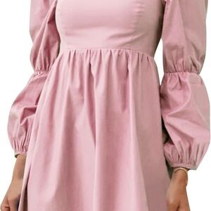 Elegant Pink Puff Sleeve Dress